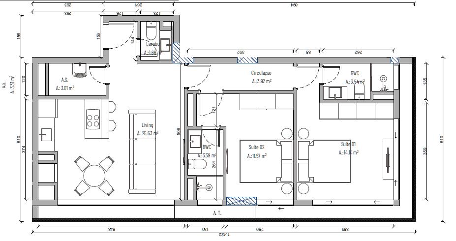 Planta 2 Suítes · Vértice 1504 - B
