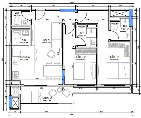 Planta 2 Suítes + Sacada · Ventura 1509
