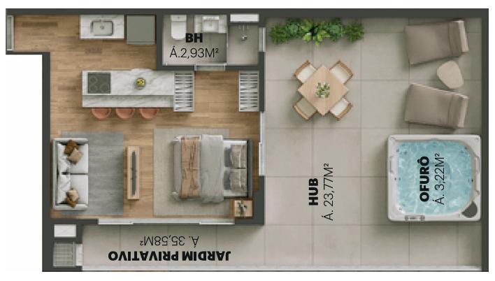 Planta Studio + Terraço · Voz 306 - B
