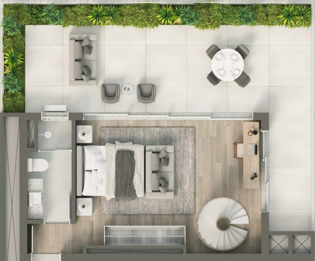 Planta 1 Suíte + Piscina · Vértice 1801 (DUPLEX)-B