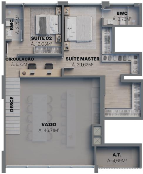 Planta 3 Suítes · Vista Jardins 2402