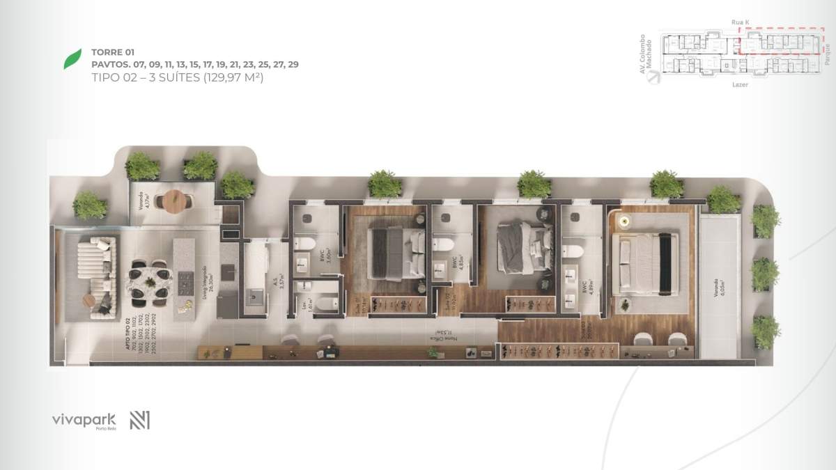Planta 3 Suítes + Sacada · Vision 2702 A