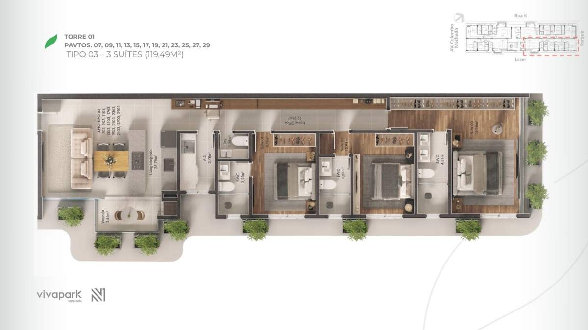 Planta 3 Suítes + Sacada · Vision 2703 A