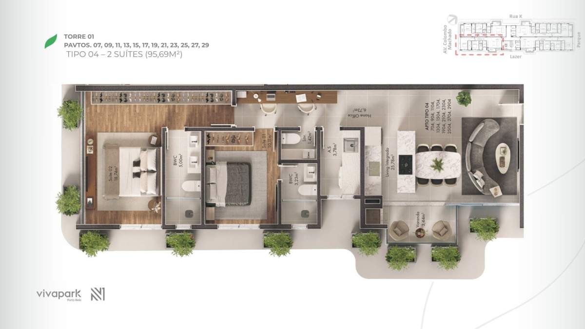 Planta 2 Suítes + Sacada · Vision 1904 A