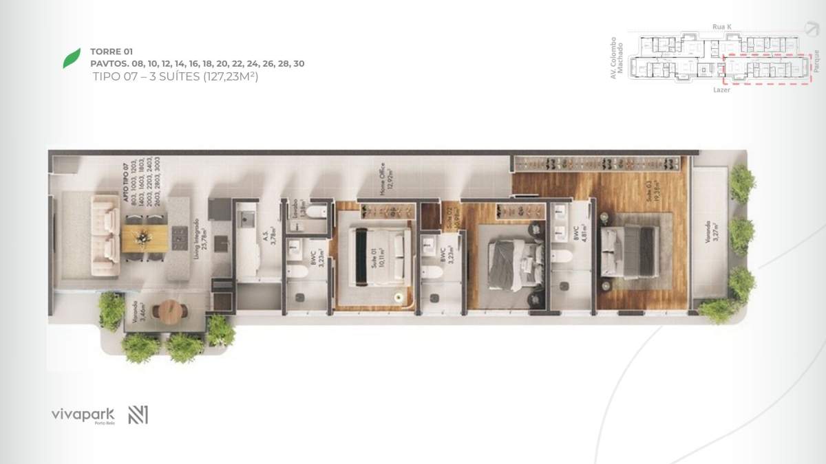 Planta 3 Suítes + Sacada · Vision 1003 A