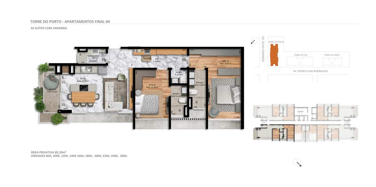 Planta 2 Suítes + Sacada · Veleiros 2204 T1