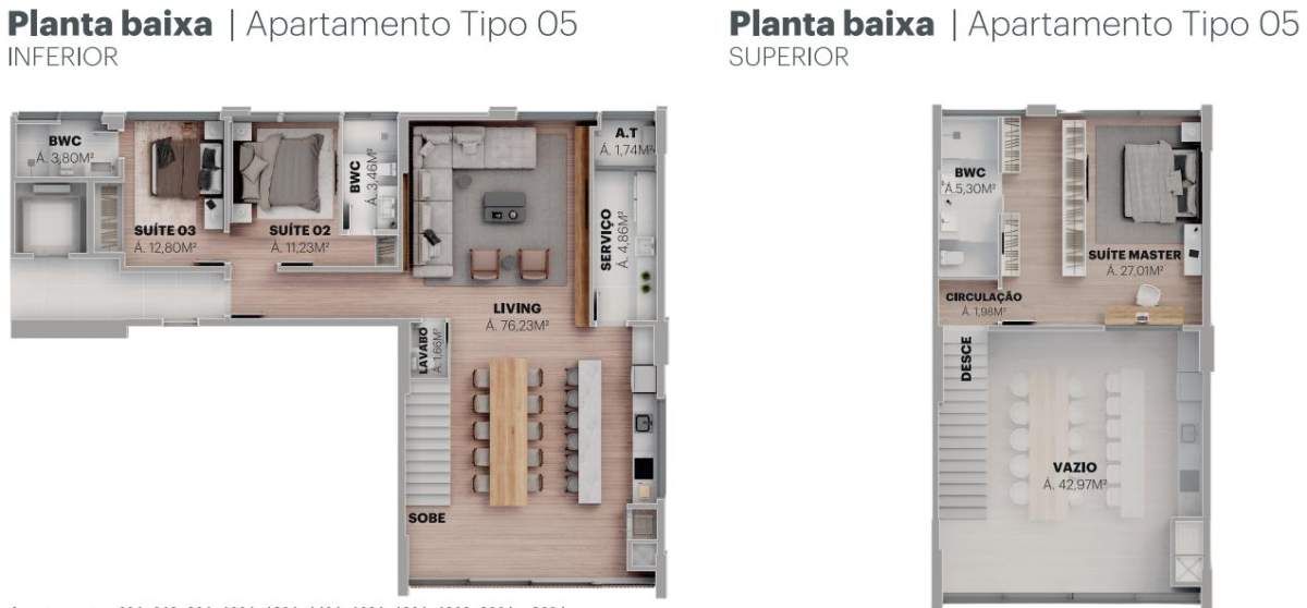 Planta 3 Suítes · Vista Jardins 1808