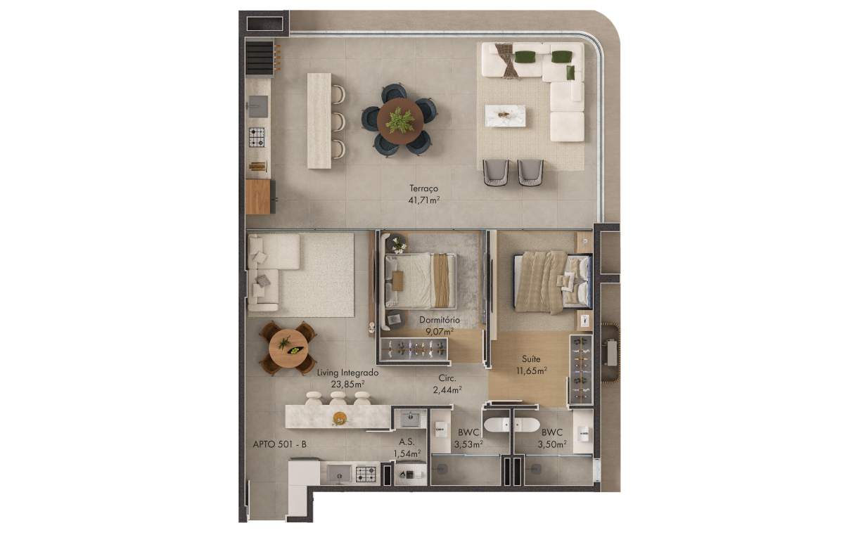 Planta 1 Suíte + 1 Dorm · Verenna 501 - B