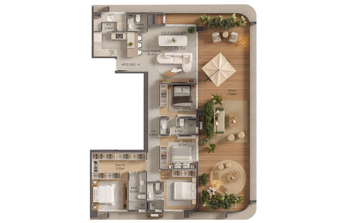Planta 2 Suítes + 2 Demi · Verenna 2502 - A