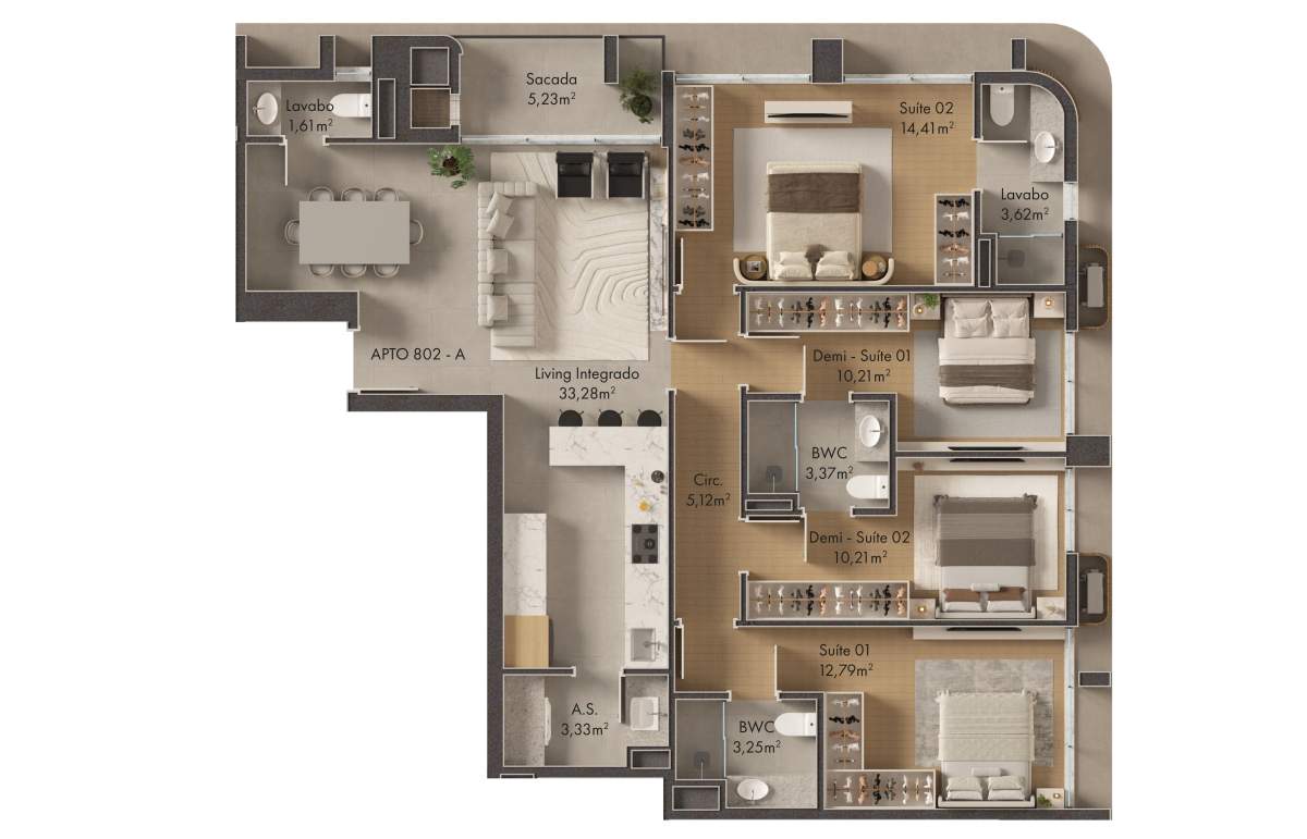 Planta 2 Suítes + 2 Demi · Verenna 1502 - A