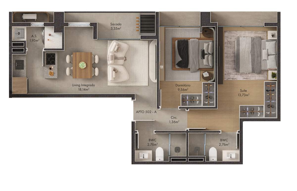 Planta 1 Suíte + 1 Dorm · Verenna 602 - A