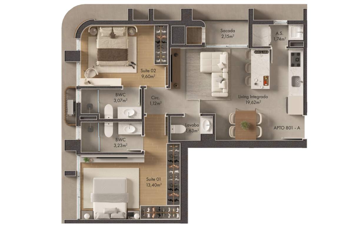 Planta 2 Suítes · Verenna 2301 - A