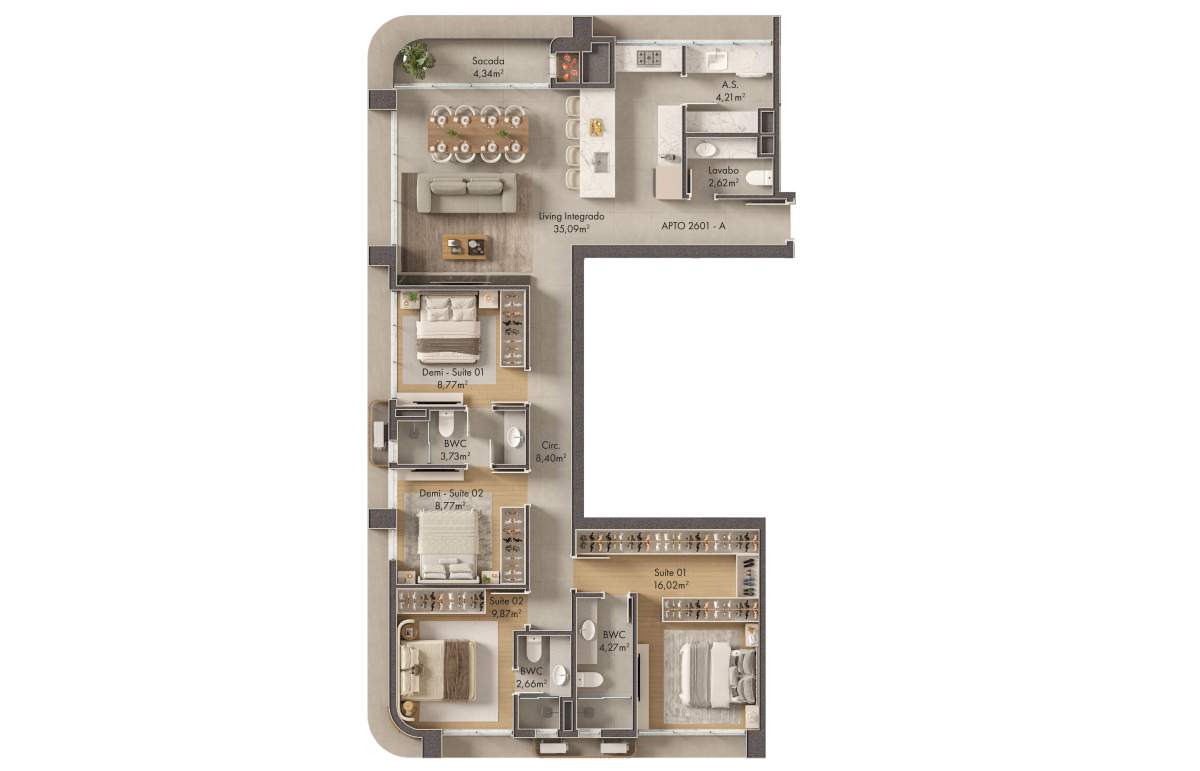 Planta 2 Suítes + 2 Demi · Verenna 2601 - A