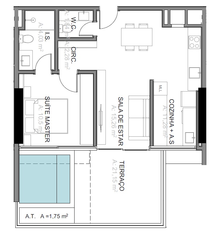 Planta 1 Suíte + Piscina · Vitta 27 1303B