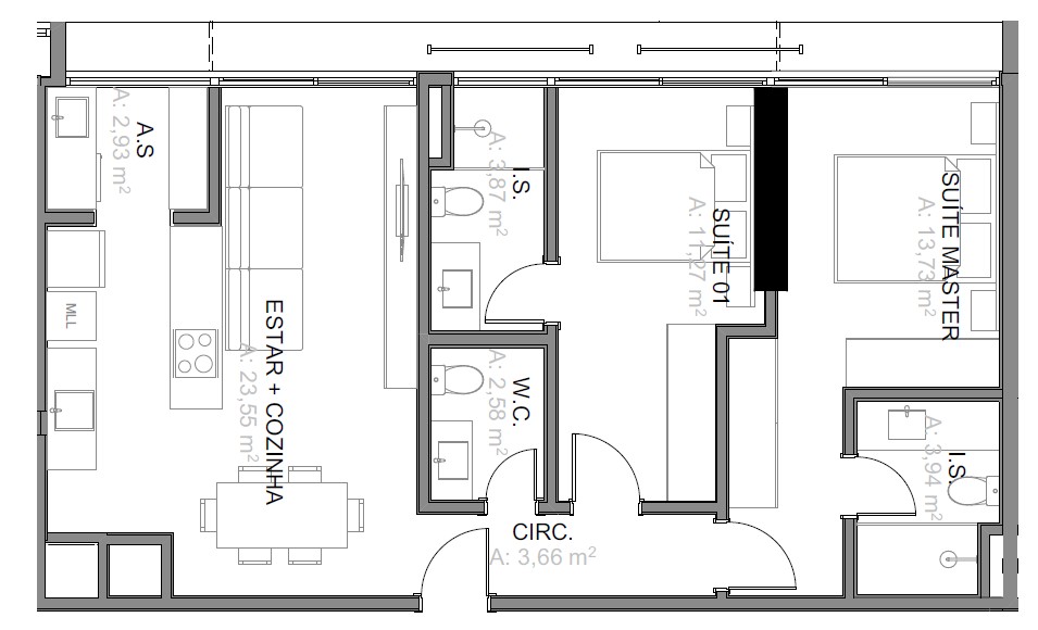 Planta 2 Suítes · Vitta 27 2806B