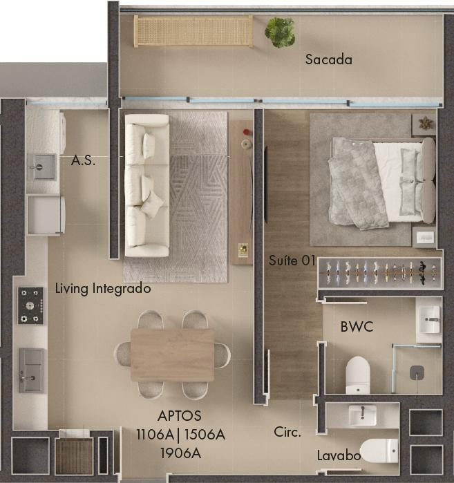 Planta 1 Suíte + Sacada · Vitta 27 1806A