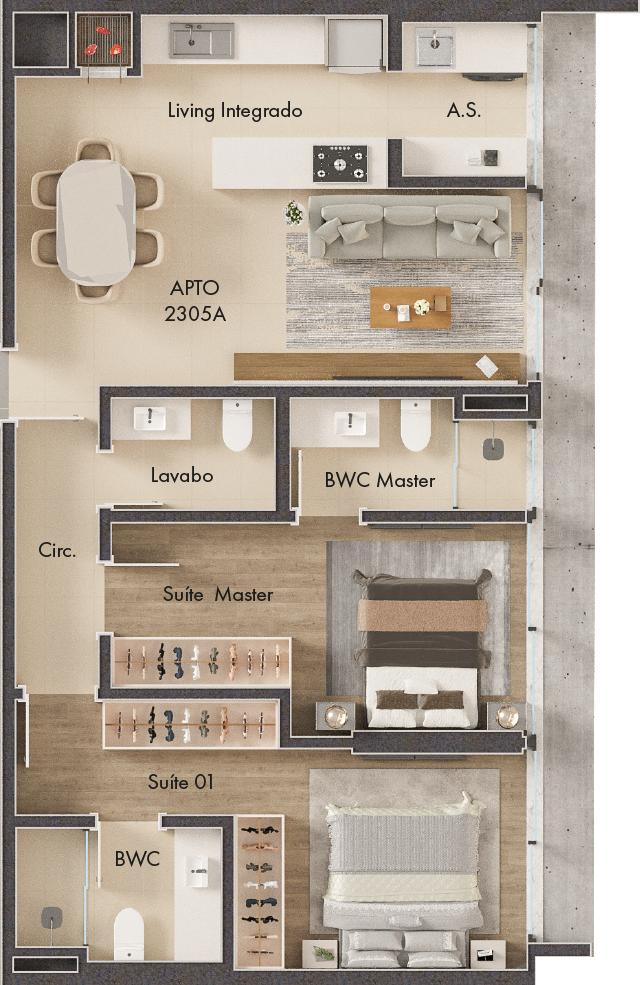 Planta 2 Suítes · Vitta 27 1505A