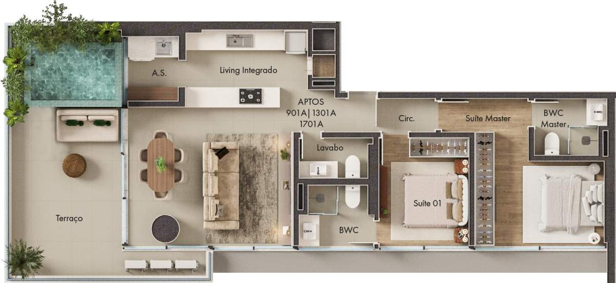 Planta 2 Suítes + Piscina · Vitta 27 901A