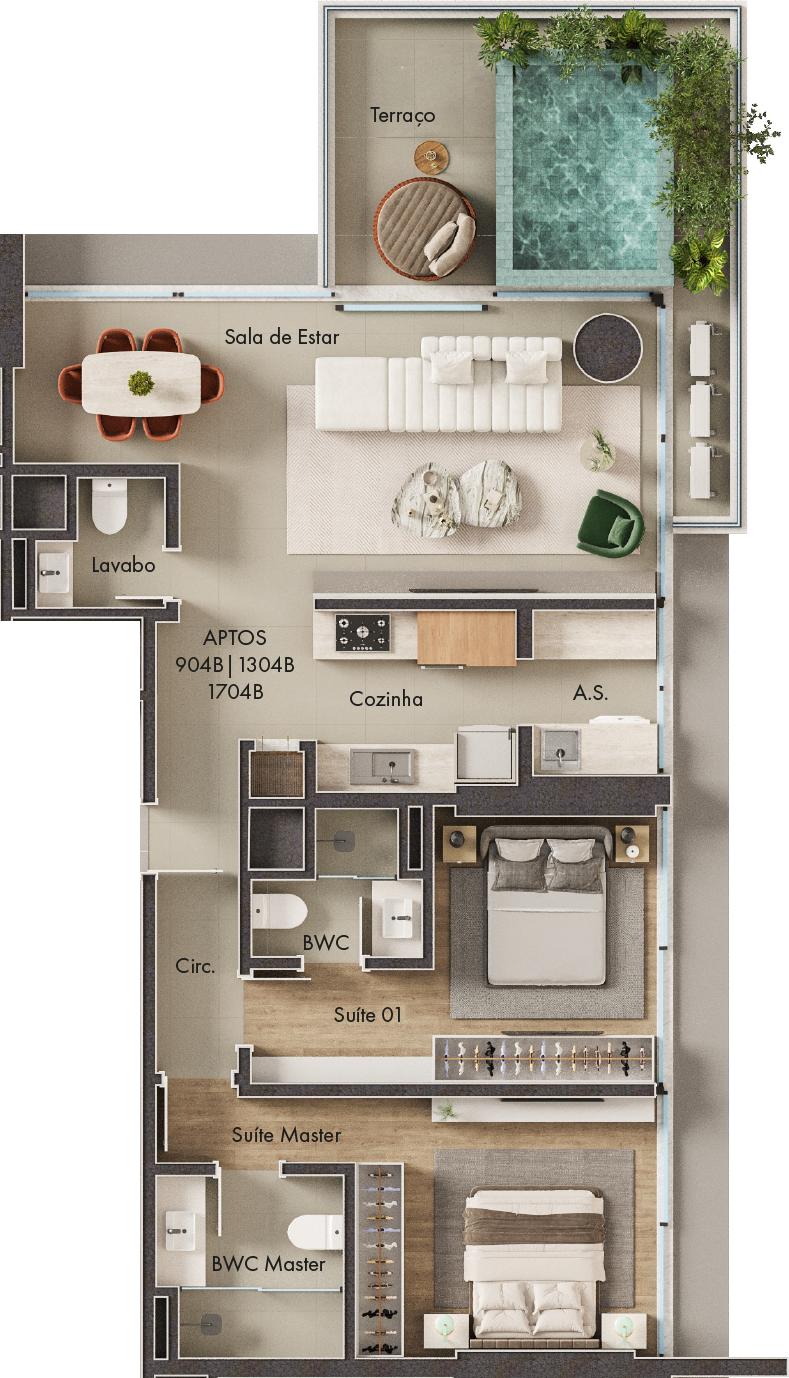 Planta 2 Suítes + Piscina · Vitta 27 2104B
