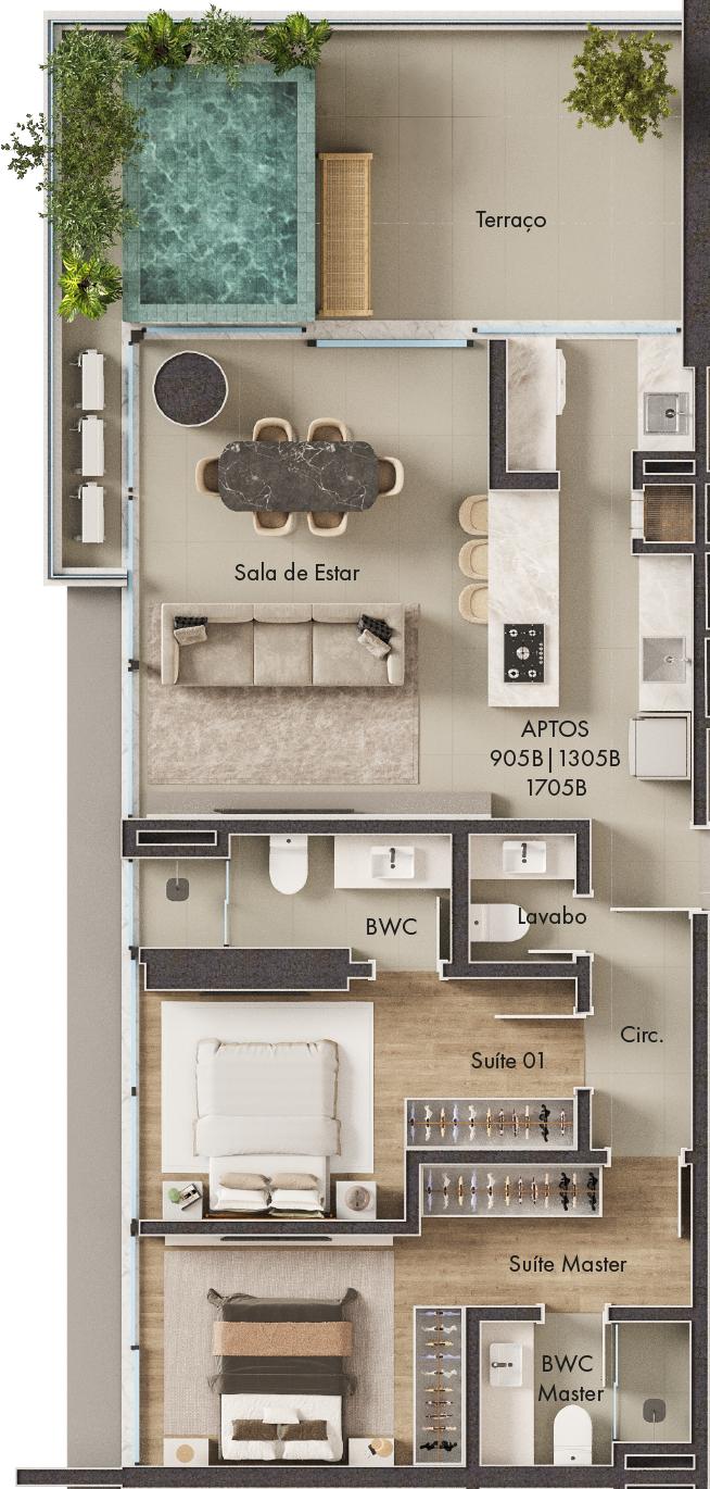 Planta 2 Suítes + Piscina · Vitta 27 1705B