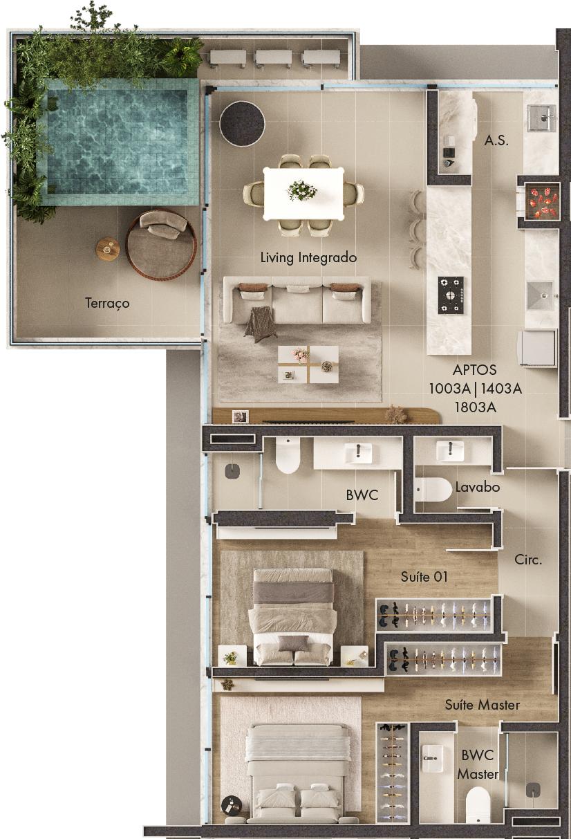 Planta 2 Suítes + Piscina · Vitta 27 1003A