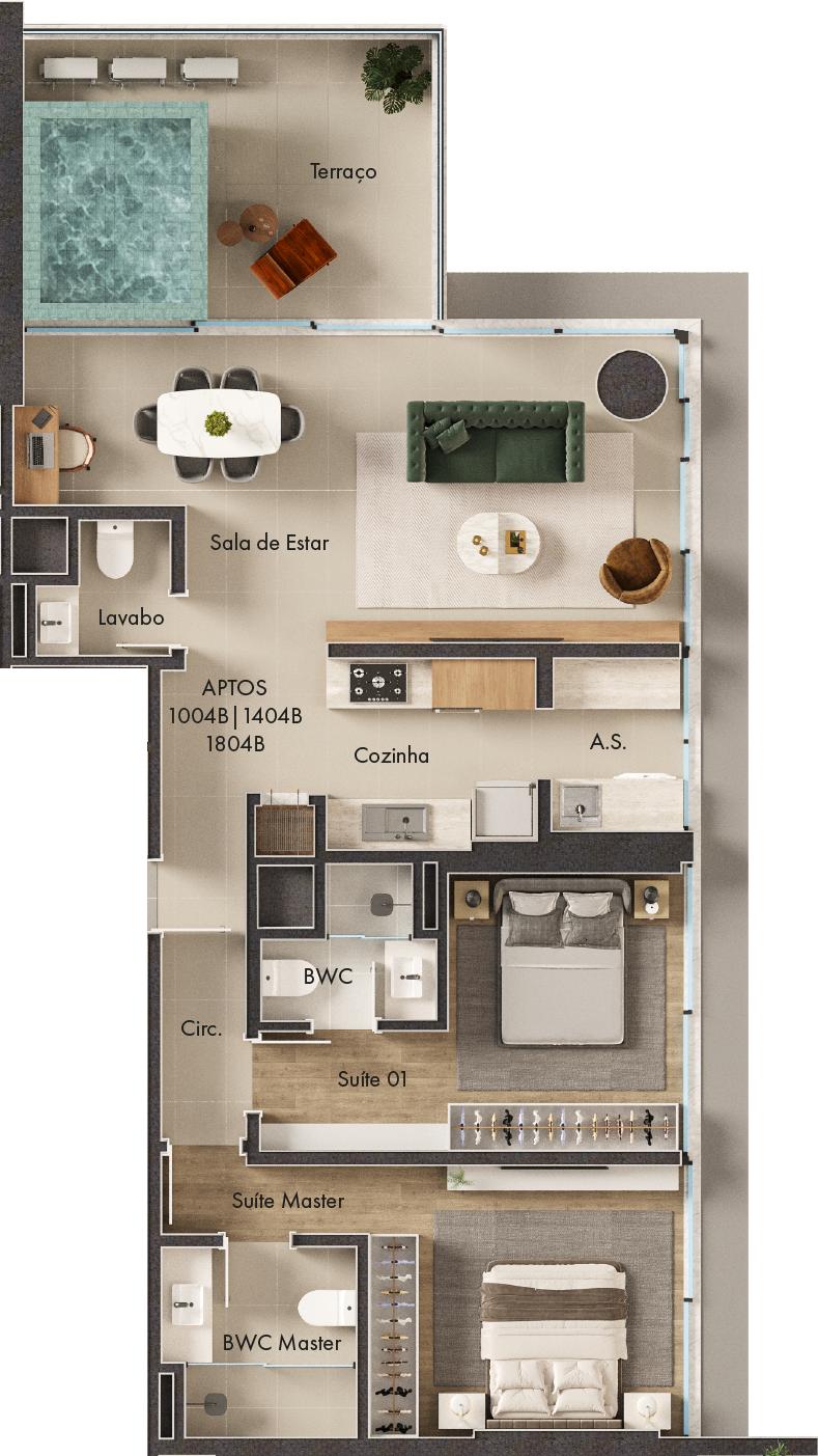 Planta 2 Suítes + Piscina · Vitta 27 1804B