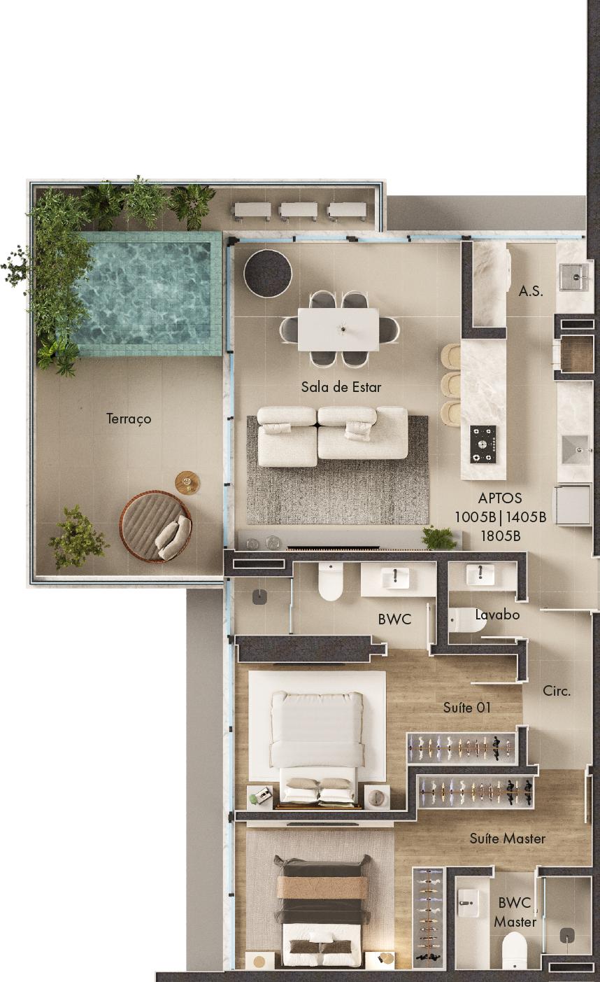 Planta 2 Suítes + Piscina · Vitta 27 1805B