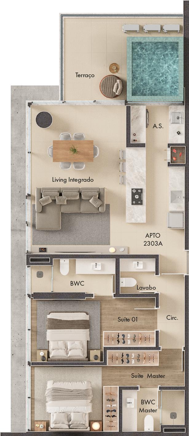 Planta 2 Suítes + Piscina · Vitta 27 1103A
