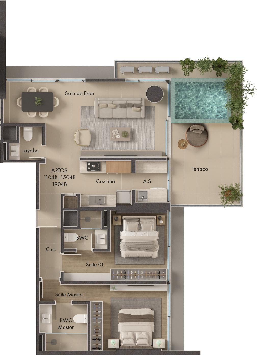 Planta 2 Suítes + Piscina · Vitta 27 1904B