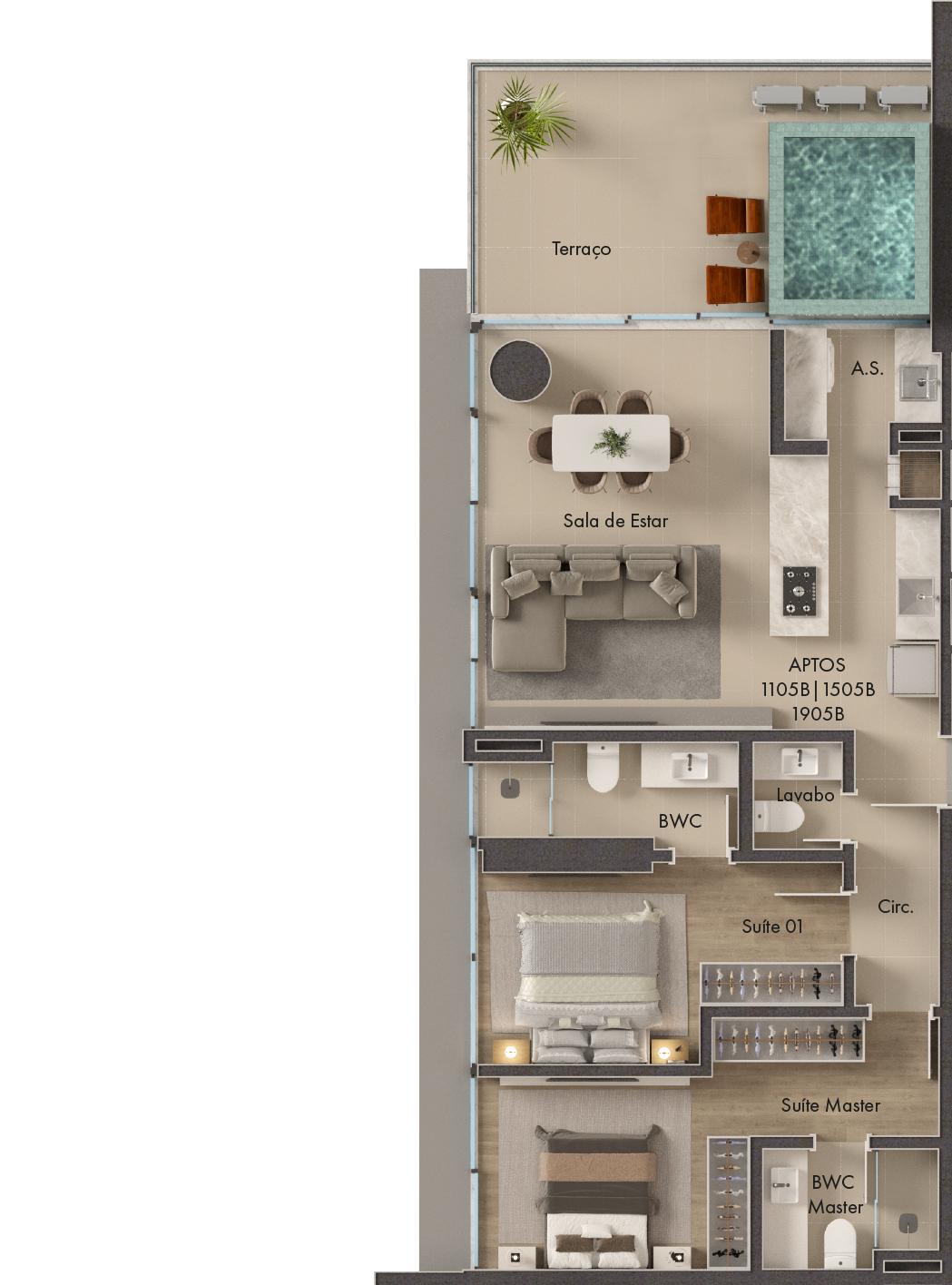 Planta 2 Suítes + Piscina · Vitta 27 1105B