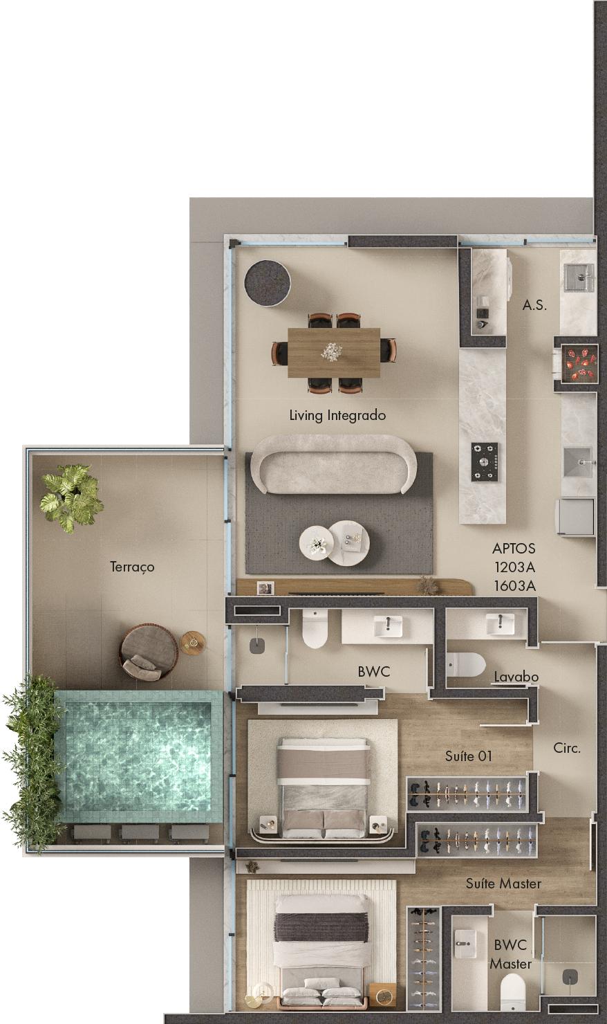 Planta 2 Suítes + Piscina · Vitta 27 1203A