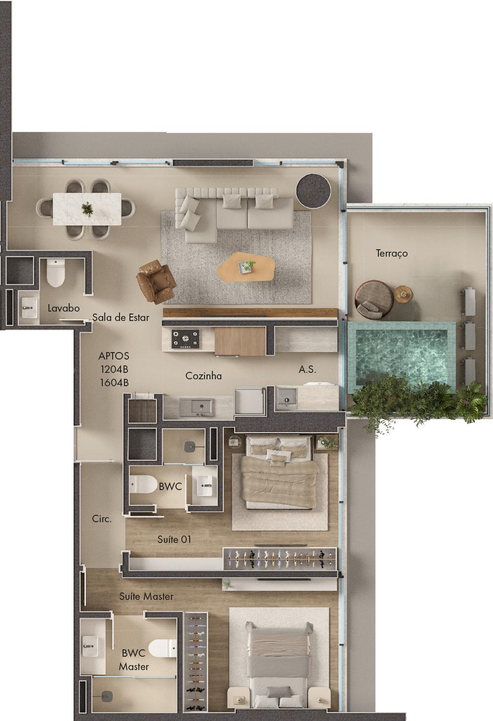 Planta 2 Suítes + Piscina · Vitta 27 1604B