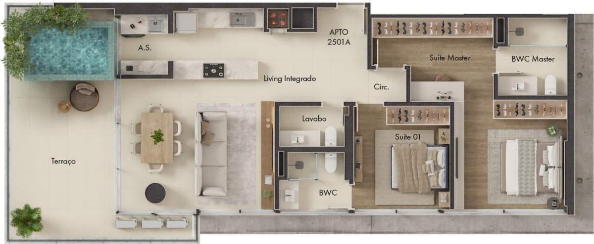 Planta 2 Suítes + Piscina · Vitta 27 2501A