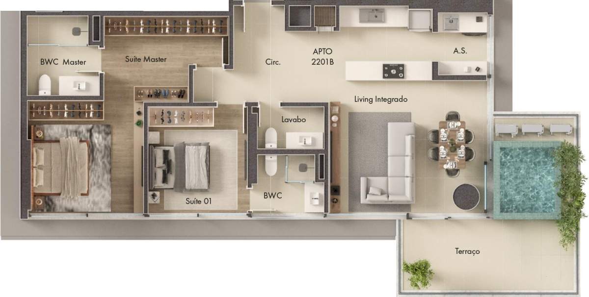 Planta 2 Suítes + Piscina · Vitta 27 2201B