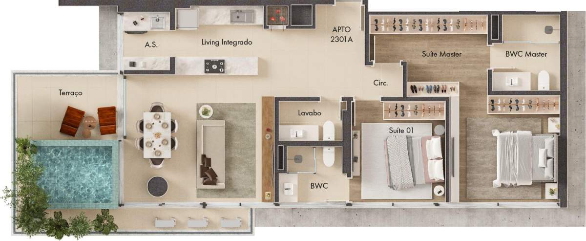 Planta 2 Suítes + Piscina · Vitta 27 2301A