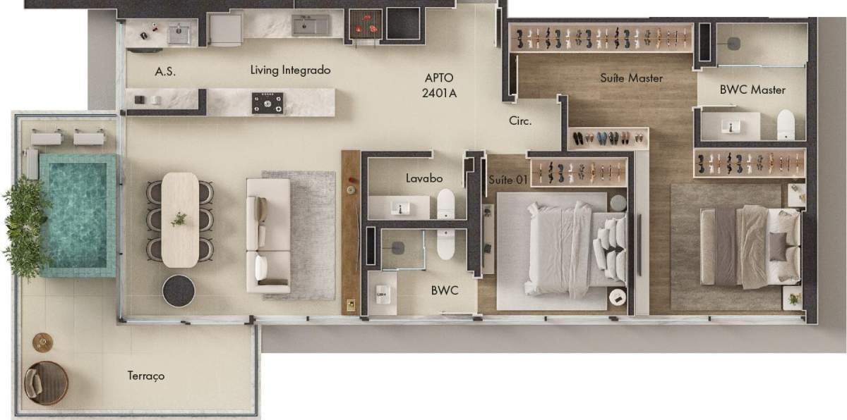Planta 2 Suítes + Piscina · Vitta 27 2401A