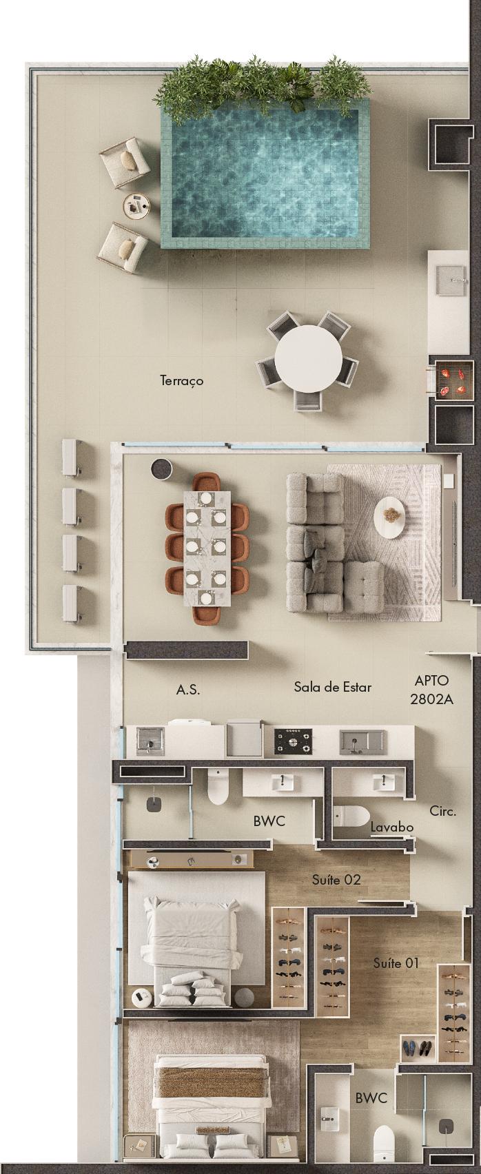 Planta 2 Suítes + Piscina · Vitta 27 2802A