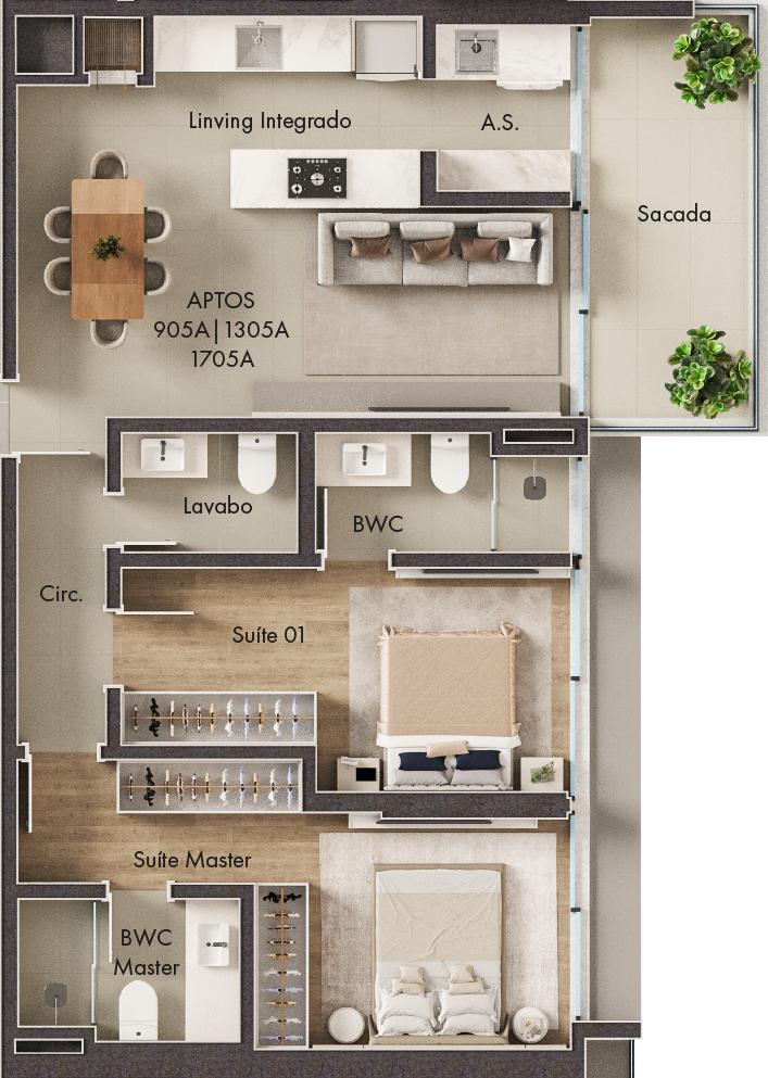 Planta 2 Suítes + Sacada · Vitta 27 905A