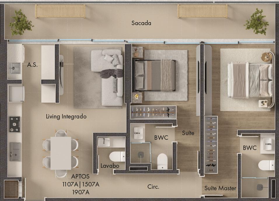 Planta 2 Suítes + Sacada · Vitta 27 1007A