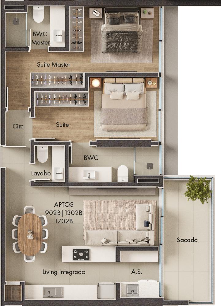 Planta 2 Suítes + Sacada · Vitta 27 2902B