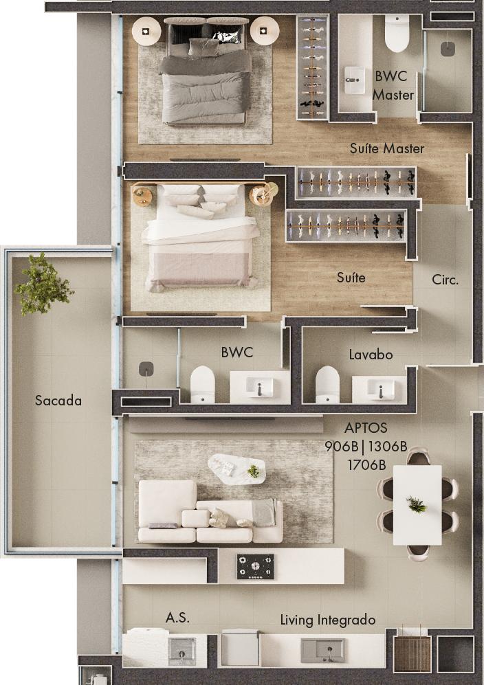 Planta 2 Suítes + Sacada · Vitta 27 906B