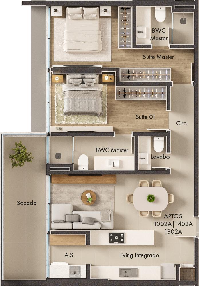 Planta 2 Suítes + Sacada · Vitta 27 1002A