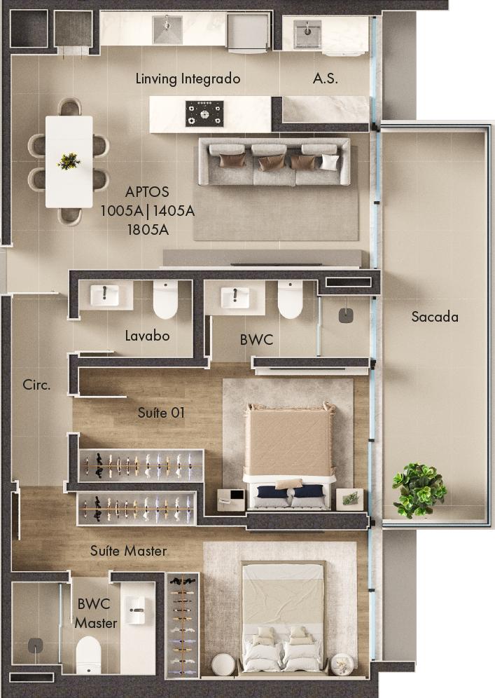 Planta 2 Suítes + Sacada · Vitta 27 1405A