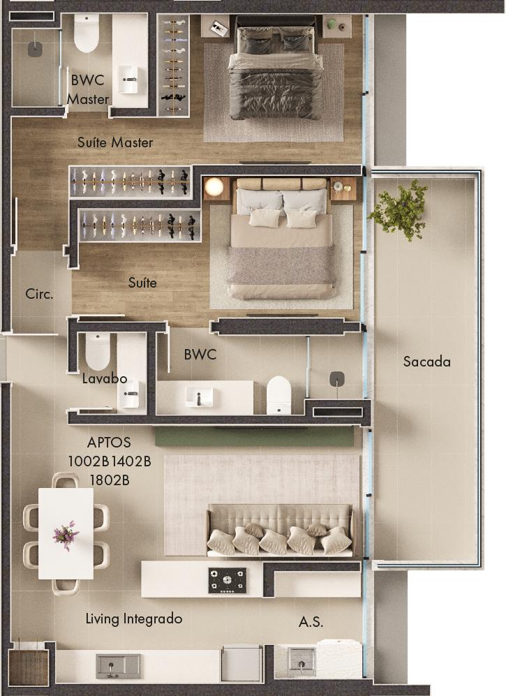 Planta 2 Suítes + Sacada · Vitta 27 2202B