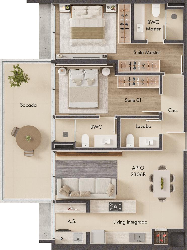 Planta 2 Suítes + Sacada · Vitta 27 1906B