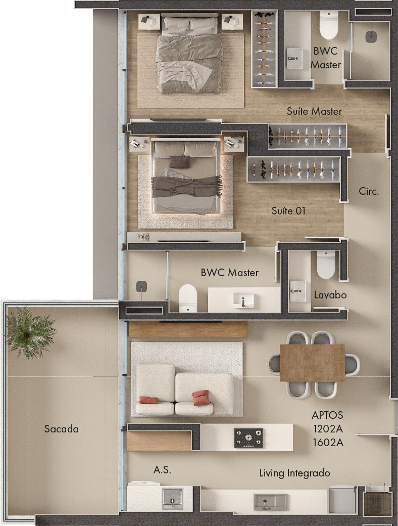 Planta 2 Suítes + Sacada · Vitta 27 1602A