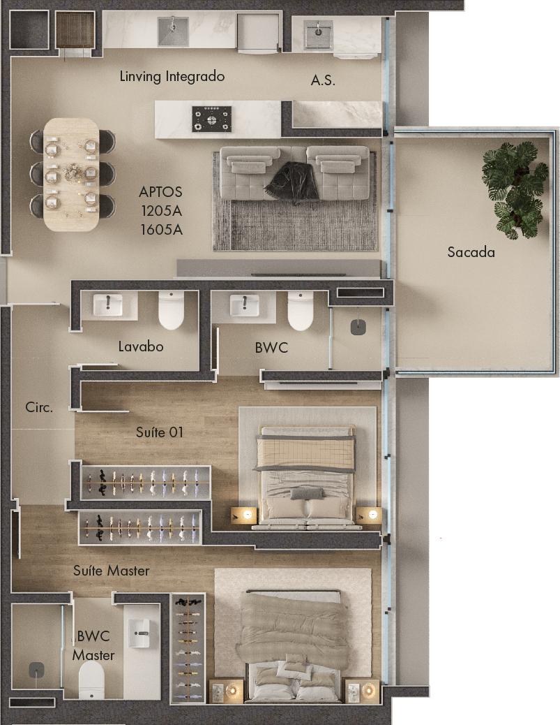Planta 2 Suítes + Sacada · Vitta 27 2804A