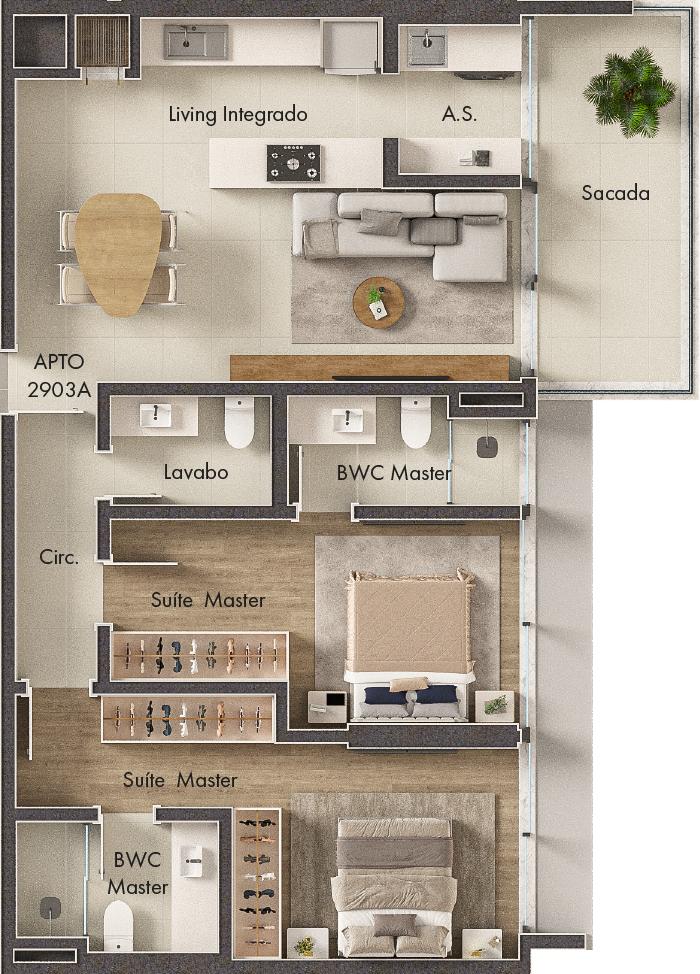 Planta 2 Suítes + Sacada · Vitta 27 2903A