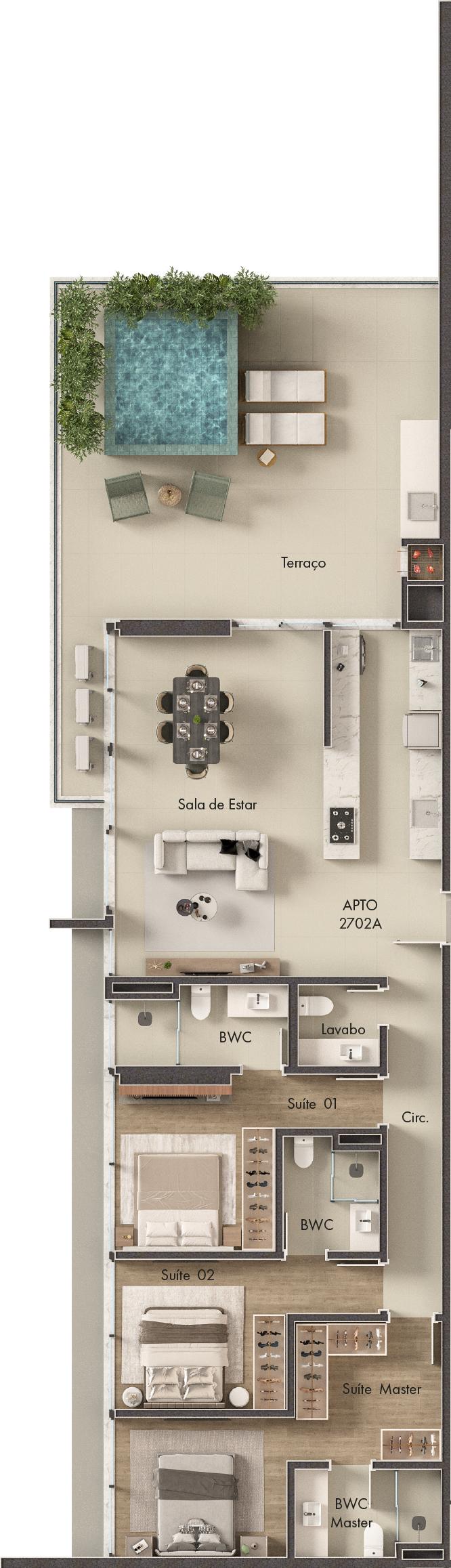 Planta 3 Suítes + Piscina · Vitta 27 2702A